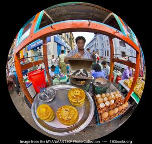 Image of a Bein Mont Vendor in downtown Yangon