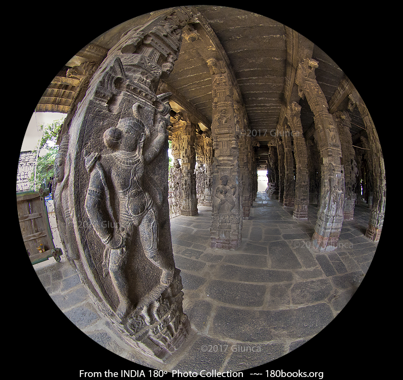 Image of Stone carving pillar Hanuman at Varadharaja Perumal Temple in Kanchipuram