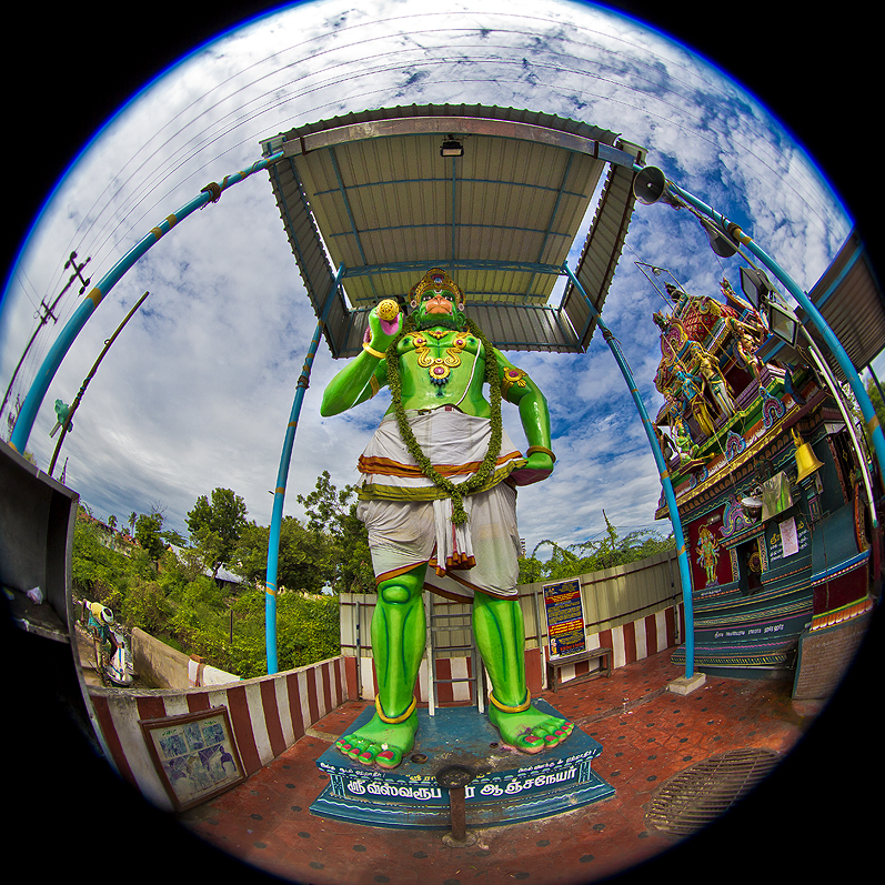 Image of a Gigantic green statue of Hanuman in Mahabalipuram