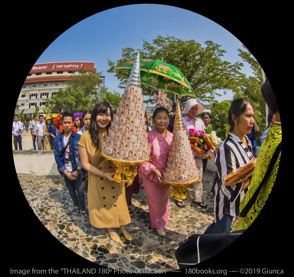 Circular fisheye lens mage of Women carrying Krathina Trees in the procession