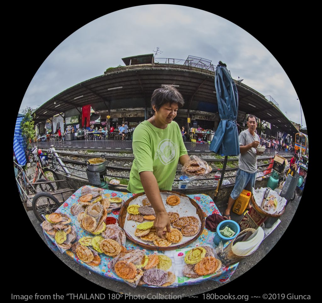 Fisheye image of Khaotan rice crackers