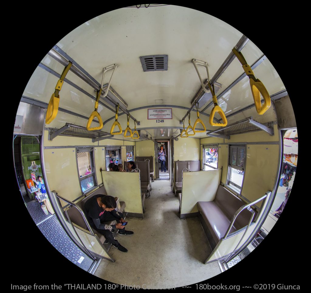 Fisheye image of On the train and Maha Cha bound!